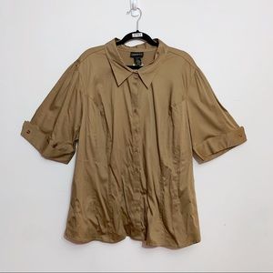 Lane Bryant Khaki Button Front Shirt Roll Tab Sleeves NWT 26/28